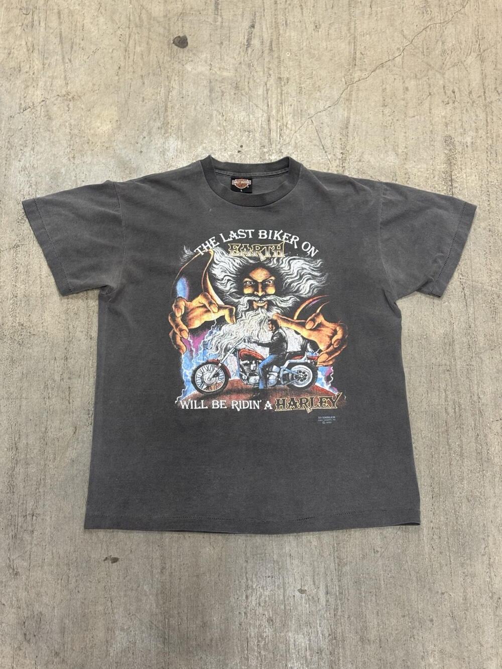 Vintage Harley Davidson The Last Biker on Earth Wizard 3D Emblem T-shirt Size L